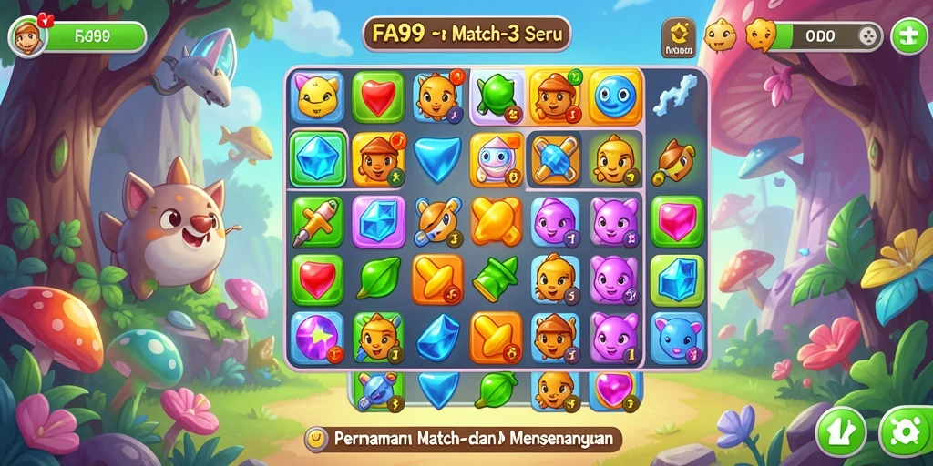Tampilan gameplay FA99 yang menarik dan penuh warna saat mencocokkan permata.