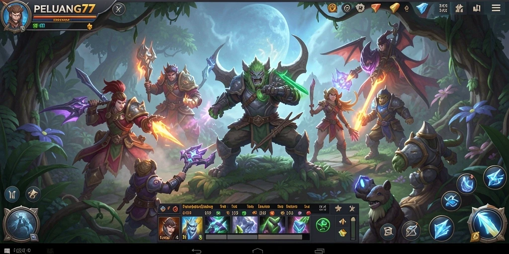 Screenshot PELUANG77 menampilkan lokasi dan karakter dalam petualangan MMORPG.