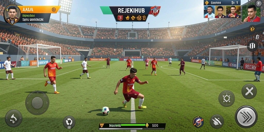 Screenshot gameplay REJEKIHUB yang menunjukkan aksi sepak bola yang seru.