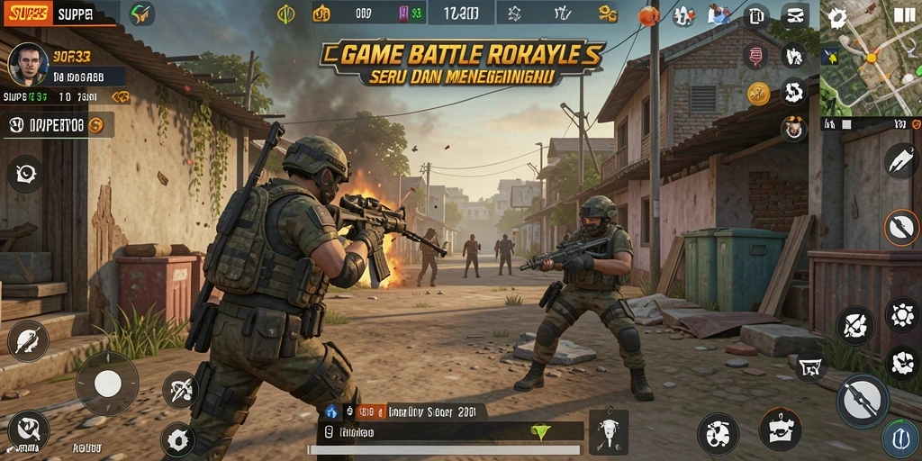 Tampilan screenshot SUPER33 yang menampilkan aksi intens dalam pertarungan Battle Royale.