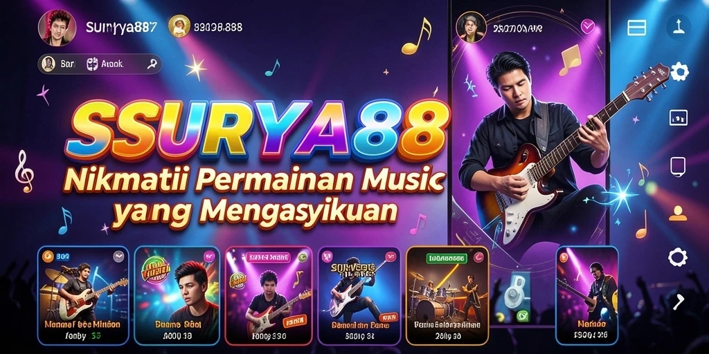 Tampilan gameplay SURYA88 dengan antarmuka yang menarik dan lagu-lagu seru.